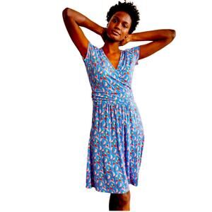 Boden Parakeet Print Lola Jersey Wrap Dress Moroccan Blue Size 4
